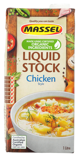 Picture of MASSEL ORGANIC LIQUID STOCK CHICKEN STYLE 1L VEGAN, GLUTEN FREE, KOSHER