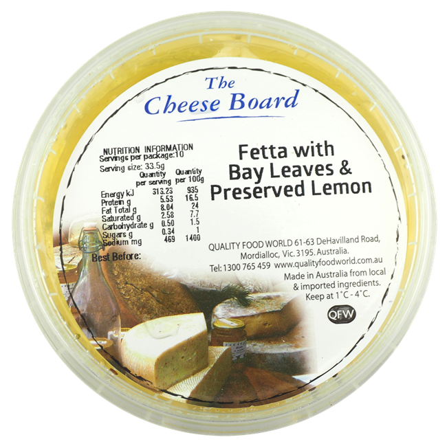 Picture of  THE CHEESE BOARD FETTA with BAY LEAVES & PRESERVED LEMON 335g 