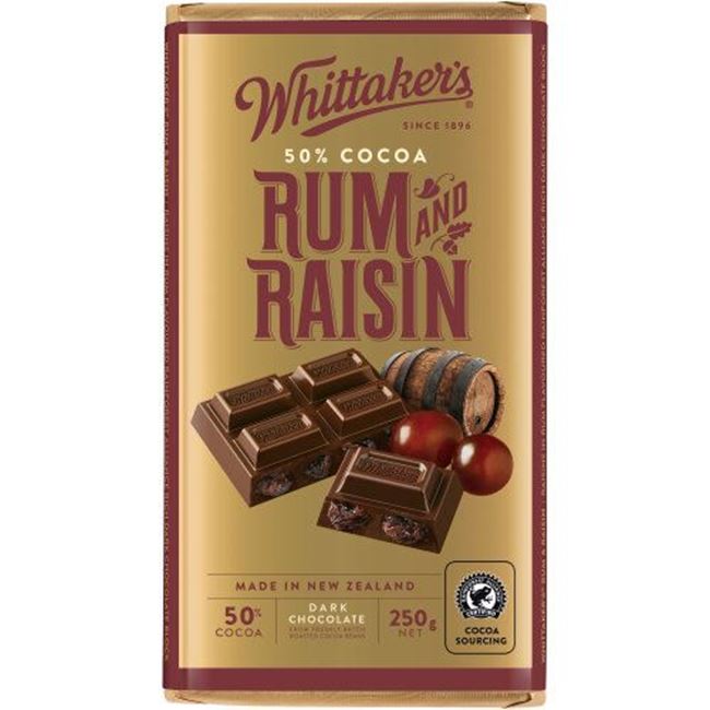Picture of WHITTAKER'S MILK CHOCOLATE RUM AND RAISIN 250G