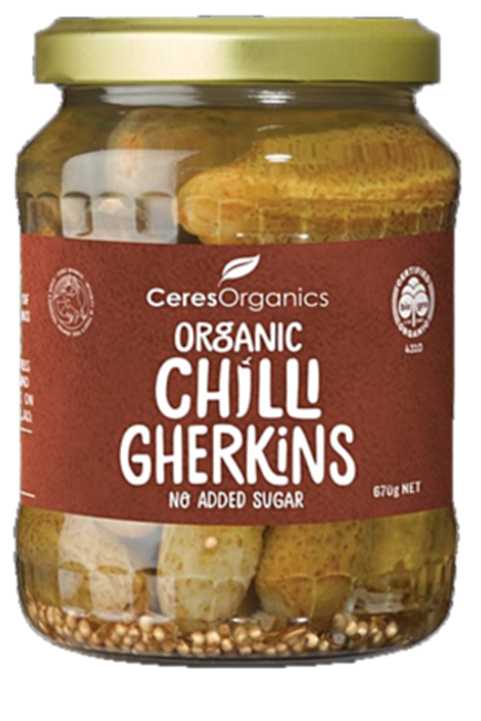 Picture of CERES ORGANIC CHILLI GHERKINS 670g