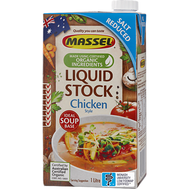 MASSEL ORGANIC LIQUID STOCK CHICKEN STYLE 1L, VEGAN, GLUTEN FREE , SALT