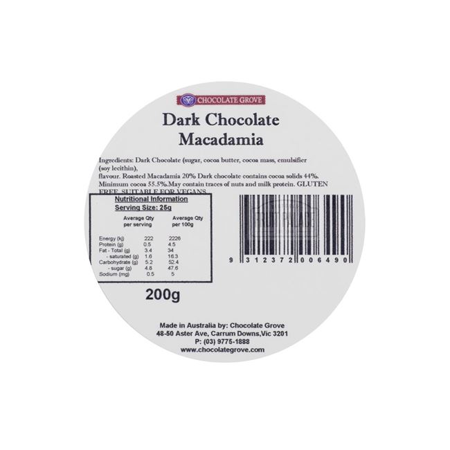 Picture of CHOCOLATE GROVE MACADAMIA IN DARK CHOCOLATE 200g