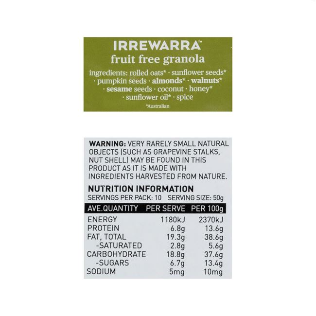 Picture of IRREWARRA FRUIT FREE GRANOLA 500g