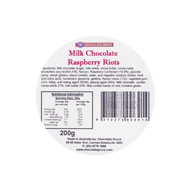 Picture of CHOCOLATE GROVE RASPBERRY RIOTS 200g