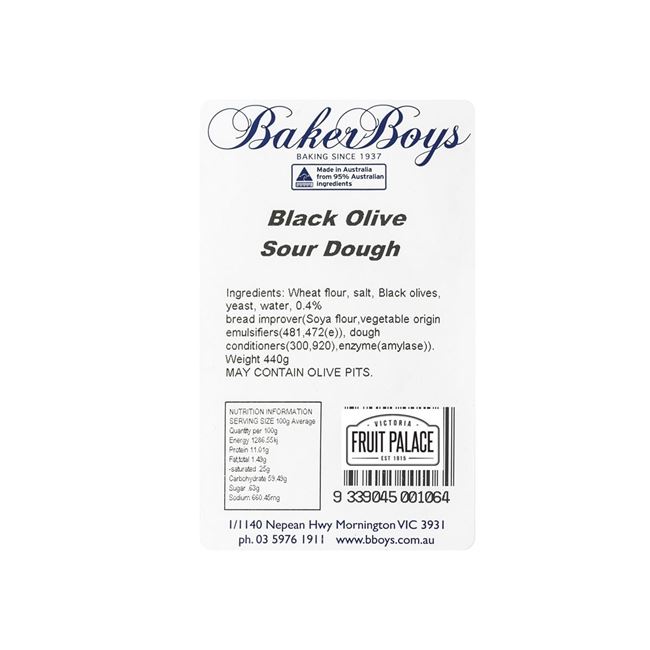 Picture of BREAD, BAKER BOYS OLIVE BLACK LOAF SOURDOUGH 