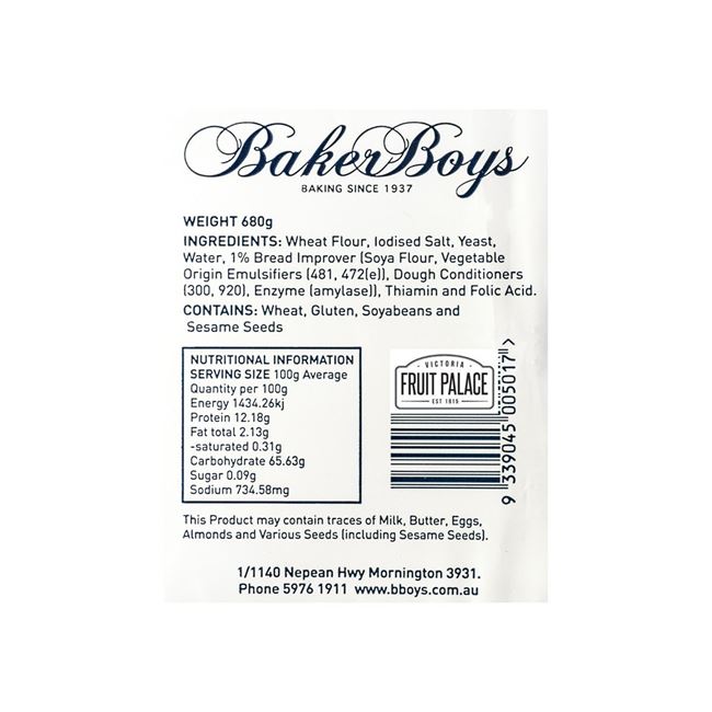 Picture of BREAD BAKER BOYS SLICED WHITE 680g 