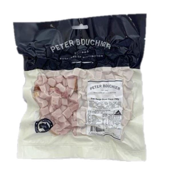 Picture of PETER BOUCHIER FREE RANGE DICED BACON  250g