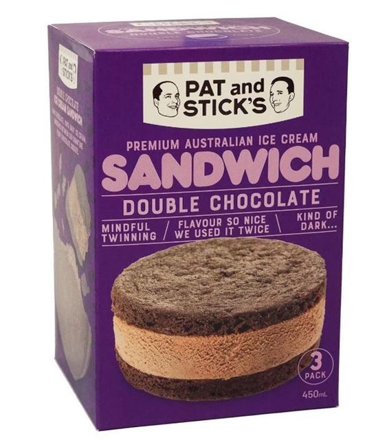 Picture of PAT AND STICKS DOUBLE CHOC ICECREAM SANDWICH  3 PACK