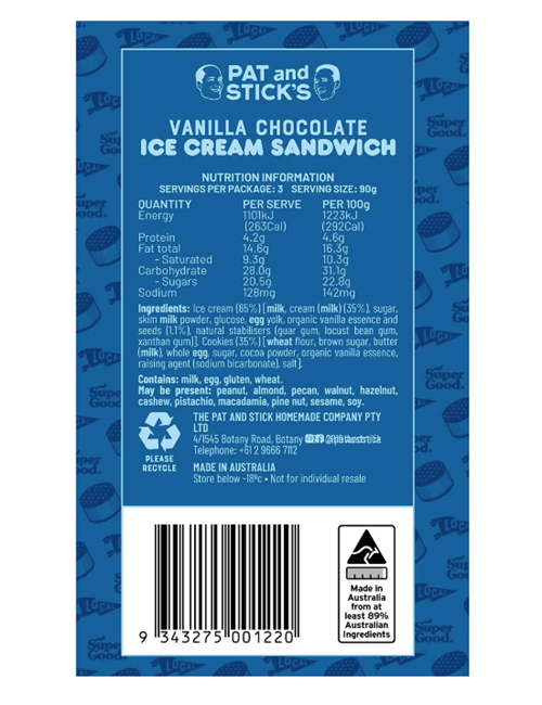 Picture of PAT AND STICKS VANILLA CHOCOLATE SANDWICH 3 PACK 450ML