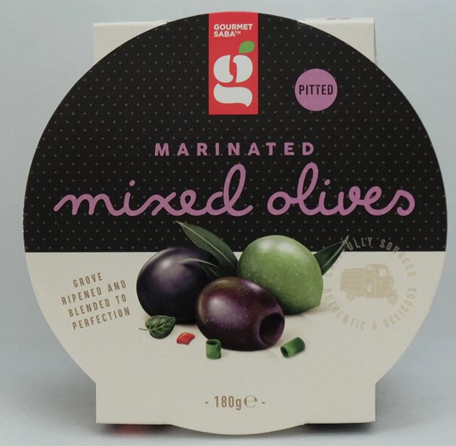 Picture of GENOBILE SABA MIXED PITTED OLIVES TUB 220g